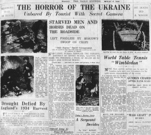 La prima pagina del Daily Express 6 agosto 1934. Immagine tratta da Wikipedia, voce Holodomor (in inglese)