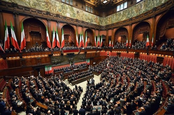 Il Parlamento italiano riunito il giorno dell'elezione di Sergio Mattarella Presidente della Repubblica