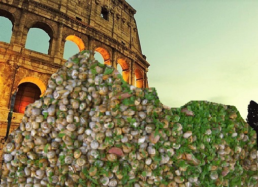 Colosseo con babbaluci fotomontaggio M