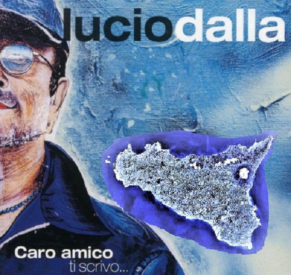 Caro amico ti scrivo copertina con Sicilia blu e infrastrutture