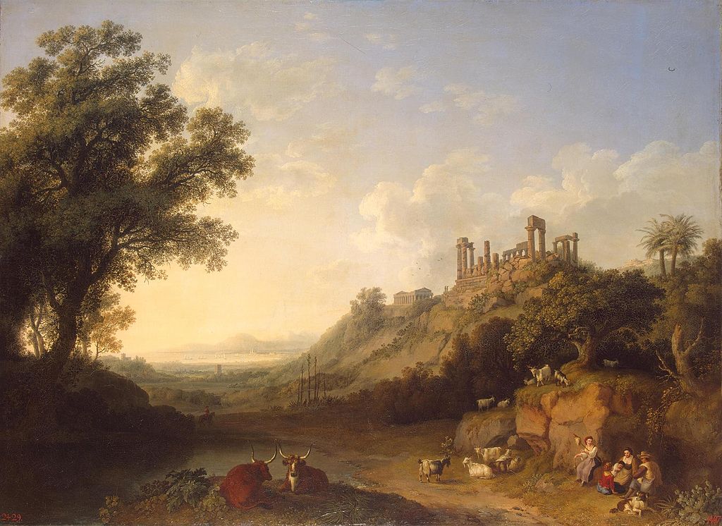 Valle dei Templi ai tempi di Goethe ad Agrigento dipinto di Jacob Philipp Hackert 1778