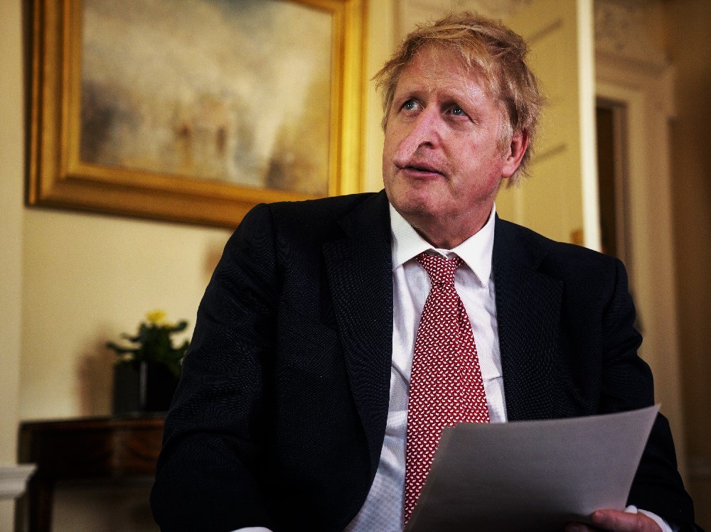 In this handout photo issued by 10 Downing Street, British Prime Minister Boris Johnson speaks from 10 Downing Street praising NHS staff in a video message, after he was discharged from the hospital a week after being admitted with persistent coronavirus symptoms.
